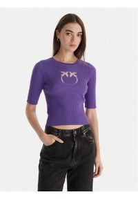 Pinko - PINKO Bluzka Tritone Maglia 102017 A18M Fioletowy Slim Fit. Kolor: fioletowy. Materiał: wełna