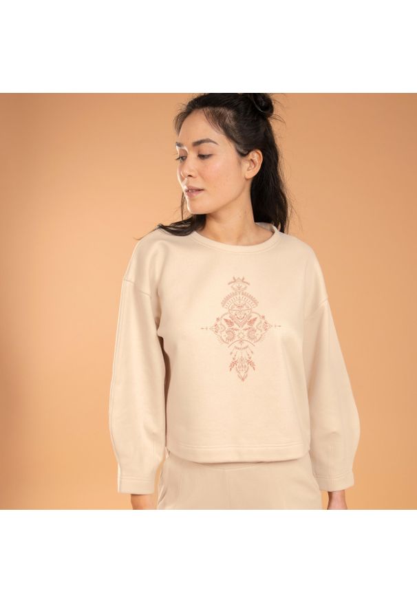 KIMJALY - Bluza do jogi damska Kimjaly. Kolor: beżowy. Materiał: bawełna, materiał, poliester, elastan. Sport: joga i pilates