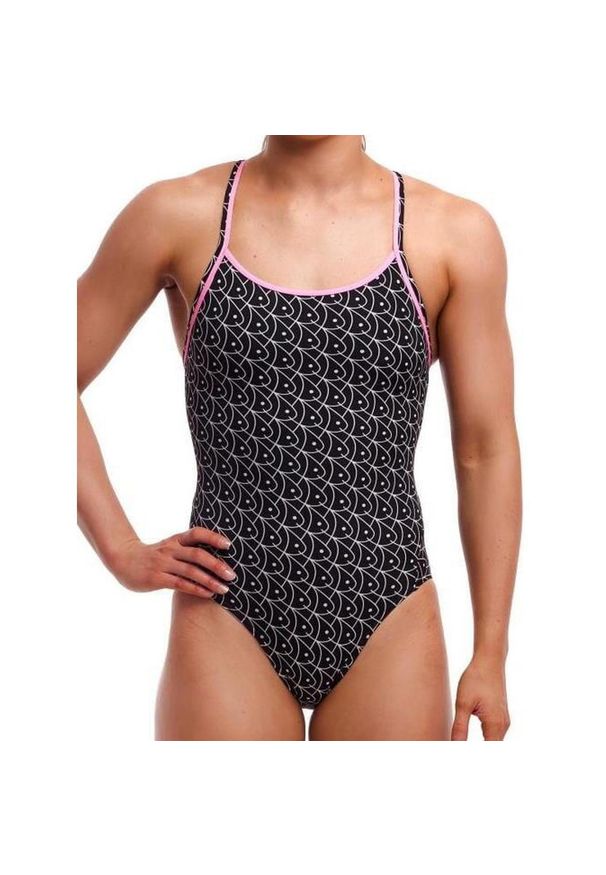 Strój do pływania menstruacyjny FUNKITA Summer Fish - Swim Secure Diamond Back. Kolor: czarny