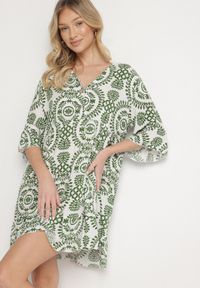 Born2be - Zielona Bawełniana Sukienka Rozkloszowana z Guzikami Janisse. Okazja: na co dzień. Kolor: zielony. Materiał: bawełna. Typ sukienki: proste, rozkloszowane. Styl: elegancki, casual, klasyczny #6