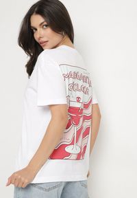 Born2be - Biało-Czerwony Bawełniany T-shirt Typu Oversize z Nadrukiem i Napisem Fillana. Okazja: na co dzień. Kolor: biały. Materiał: bawełna. Wzór: napisy, nadruk. Styl: casual