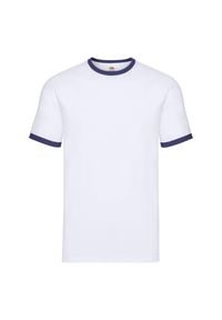 FRUIT OF THE LOOM - T-shirt Męski Ringer. Kolor: biały, wielokolorowy, niebieski