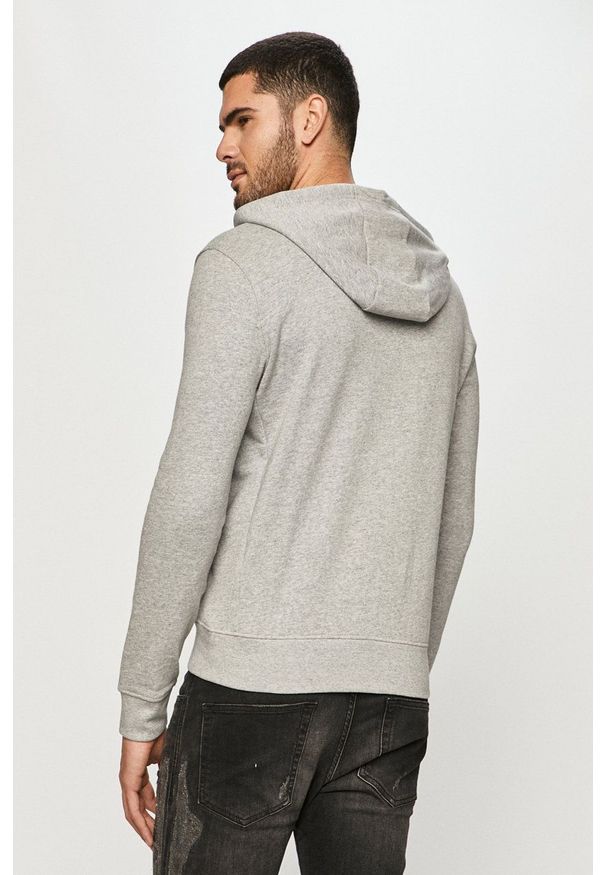 Armani Exchange Bluza męska kolor szary z kapturem z nadrukiem. Okazja: na co dzień. Typ kołnierza: kaptur. Kolor: szary. Wzór: nadruk. Styl: casual