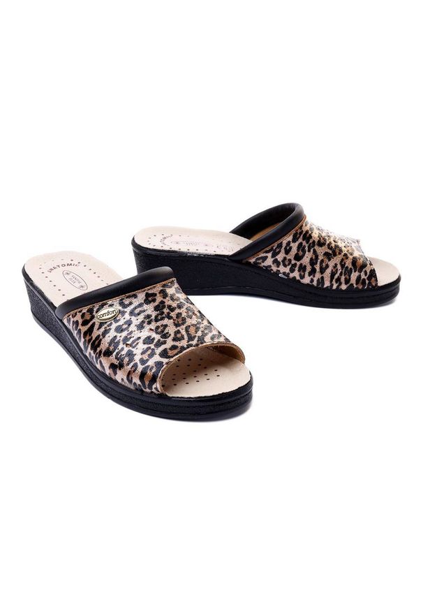 Sanital-Flex - SANITAL FLEX 698/I safari gold, klapki profilaktyczne damskie. Kolor: brązowy. Materiał: skóra