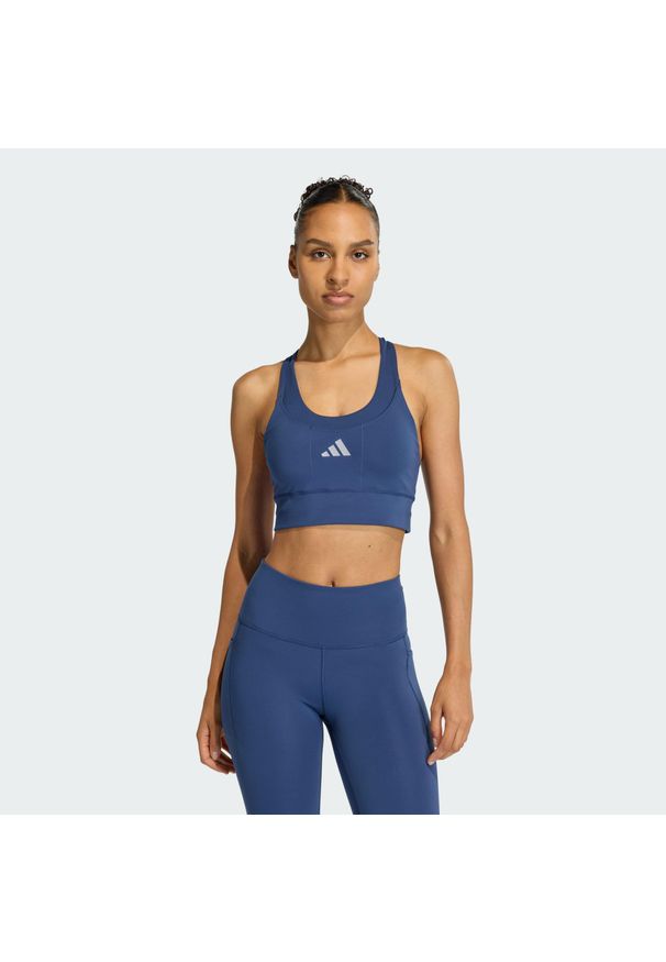 Adidas - Biustonosz adi365 Running Pocket Medium Support. Kolor: niebieski. Technologia: ClimaCool (Adidas). Sport: bieganie