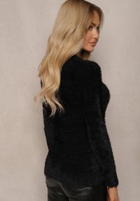 Renee - Czarny Sweter Wełniany z Alpaką Paffo. Kolor: czarny. Materiał: wełna. Długość rękawa: długi rękaw. Długość: długie. Wzór: jednolity. Styl: klasyczny #5
