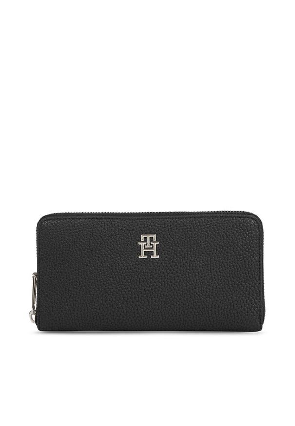 TOMMY HILFIGER - Tommy Hilfiger Duży Portfel Damski Th Emblem Large Za AW0AW15181 Czarny. Kolor: czarny. Materiał: skóra