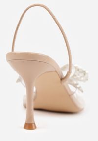 Renee - Ciemnobeżowe Transparentne Sandały VICES na Szpilce Zdobione Cyrkoniową Kokardą Phrilirea. Zapięcie: pasek. Kolor: beżowy. Wzór: aplikacja. Obcas: na szpilce. Styl: glamour #5