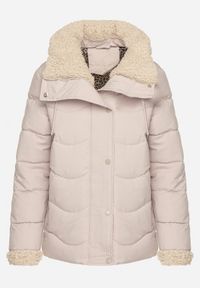 Born2be - Ciemnobeżowa Pikowana Kurtka z Kapturem i Kołnierzem z Futerkiem Typu Baranek Olandia. Okazja: na spacer, na co dzień. Typ kołnierza: kaptur. Kolor: beżowy. Materiał: futro. Styl: casual, sportowy #3