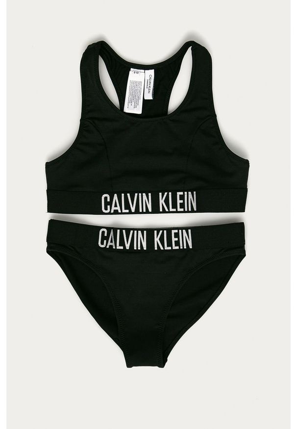 Calvin Klein - Strój kąpielowy dziecięcy 128-176 cm. Kolor: czarny. Materiał: poliester, materiał, dzianina, elastan. Wzór: gładki, nadruk