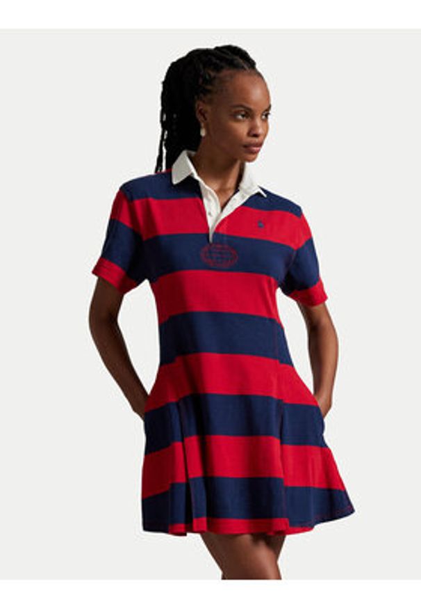 Polo Ralph Lauren Sukienka codzienna 211971761001 Czerwony Regular Fit. Okazja: na co dzień. Typ kołnierza: polo. Kolor: czerwony. Materiał: bawełna. Typ sukienki: proste. Styl: casual