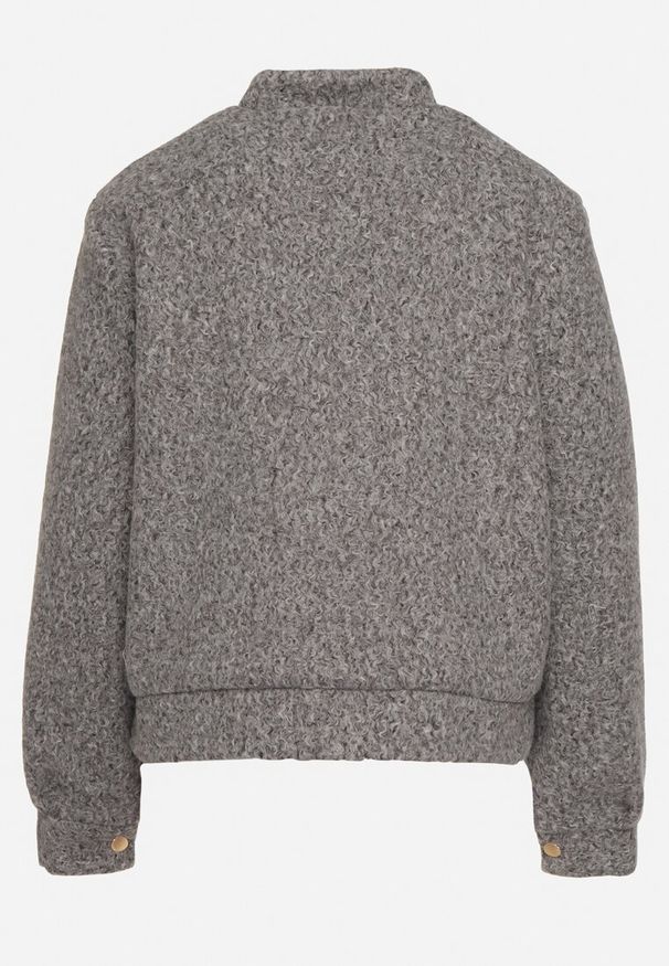 Born2be - Szara Kurtka Ocieplana z Suwakiem Nerelivia. Kolor: szary. Materiał: jeans. Wzór: aplikacja. Styl: elegancki