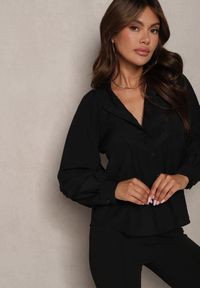 Renee - Czarna Koszula z Koronkowym Zdobieniem na Dekolcie i Rękawach Atilire. Kolor: czarny. Materiał: koronka. Wzór: aplikacja. Styl: boho
