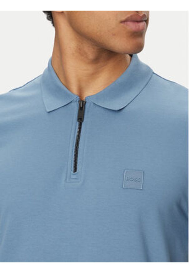 BOSS Polo Passerzip 50537507 Błękitny Slim Fit. Typ kołnierza: polo. Kolor: niebieski. Materiał: bawełna