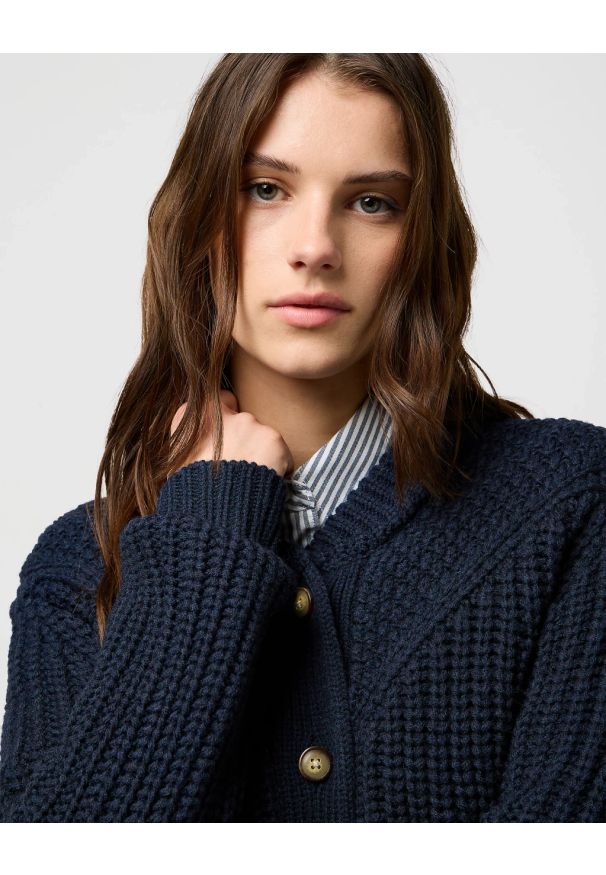 Wrangler - DAMSKI SWETER WRANGLER WESTERN CARDIGAN DARK NAVY 112370796