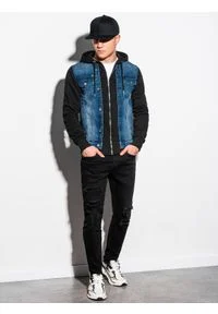 Ombre Clothing - Kurtka męska jeansowa C322 - jeans/czarna - XXL. Typ kołnierza: kaptur. Kolor: czarny. Materiał: jeans. Styl: klasyczny #5