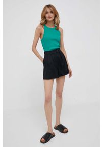 Sisley szorty lniane kolor czarny gładkie high waist. Stan: podwyższony. Kolor: czarny. Materiał: len. Wzór: gładki #3