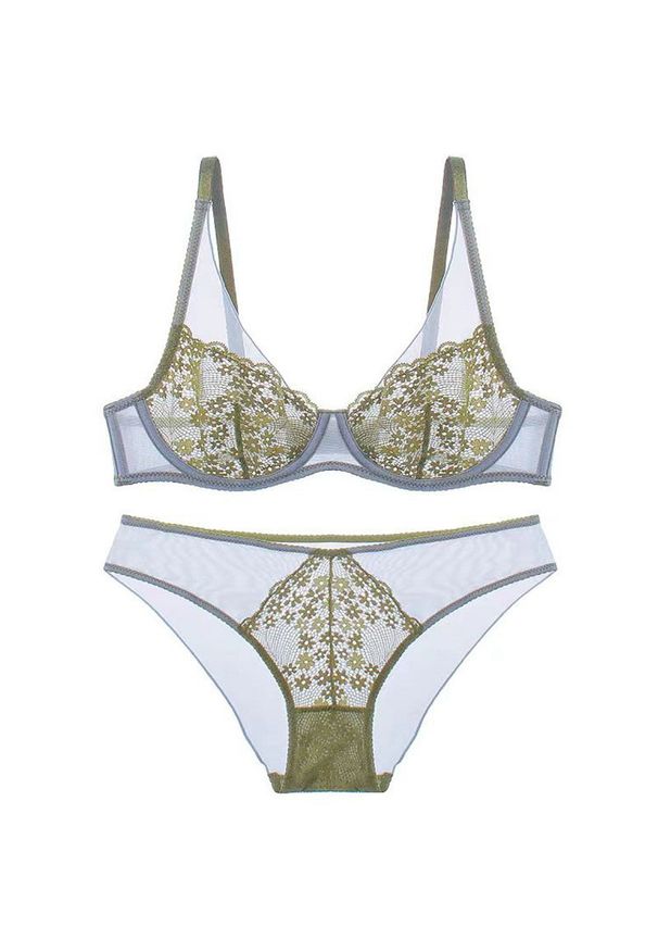 Intica - Komplet bielizny z koronkowymi detalami biała Sabaheta. Kolor: zielony. Materiał: koronka