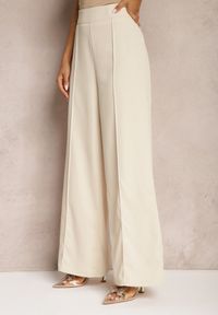 Renee - Beżowe Garniturowe Szerokie Spodnie High Waist Rissetto. Okazja: na spotkanie biznesowe. Stan: podwyższony. Kolor: beżowy. Styl: biznesowy, elegancki #3