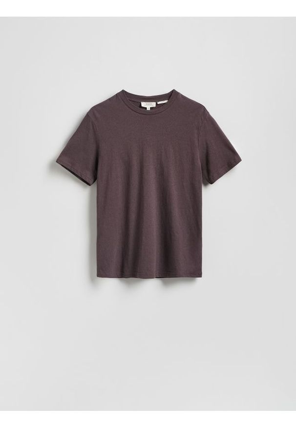 Reserved - T-shirt regular fit z lnem - brązowy. Kolor: brązowy. Materiał: len