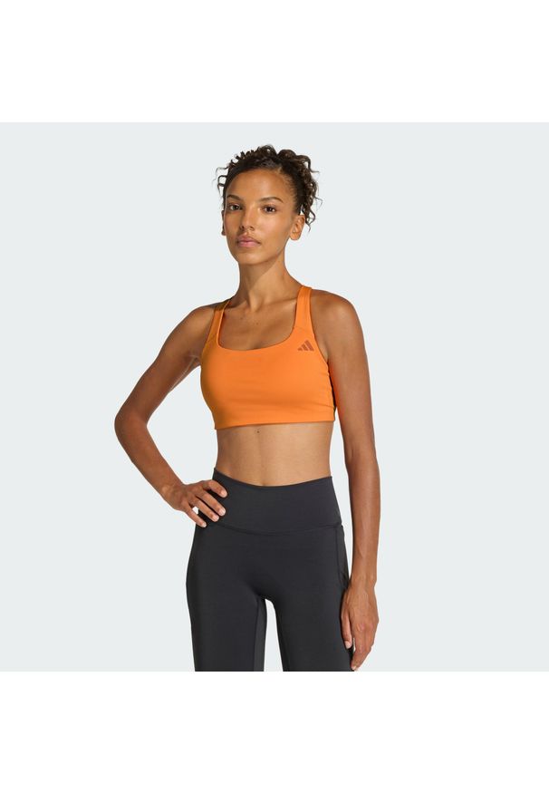 Adidas - Biustonosz Optime Workout Medium Support. Kolor: żółty, wielokolorowy, pomarańczowy. Technologia: ClimaCool (Adidas). Sport: fitness