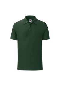 FRUIT OF THE LOOM - Koszulka Polo Męska Dopasowana. Typ kołnierza: polo. Kolor: zielony. Materiał: poliester, bawełna