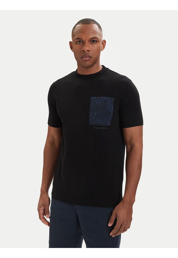 Karl Lagerfeld - KARL LAGERFELD T-Shirt 755044 562221 Czarny Regular Fit. Typ kołnierza: dekolt w karo. Kolor: czarny. Materiał: bawełna