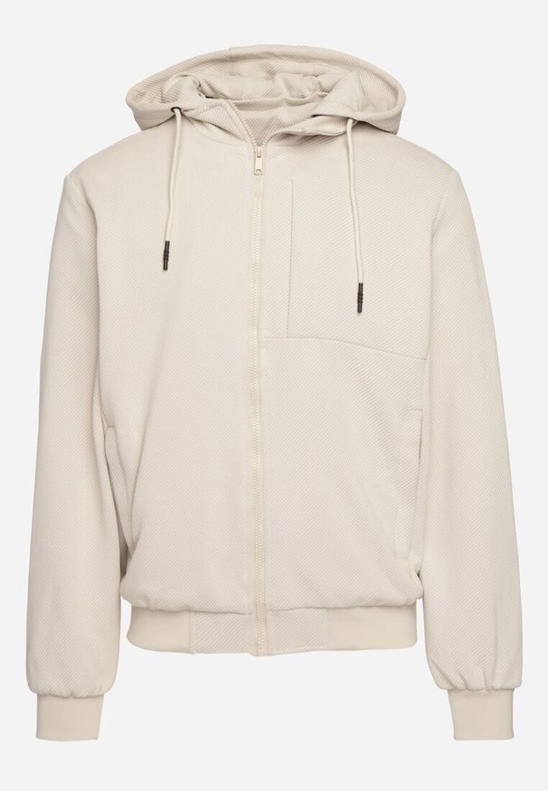 Born2be - Ciemnobeżowa Kurtka Bomberka z Kapturem Zakończona Ściągaczami i Troczkami Evianes. Typ kołnierza: kaptur. Kolor: beżowy. Materiał: jeans. Sezon: wiosna, jesień. Styl: klasyczny, elegancki