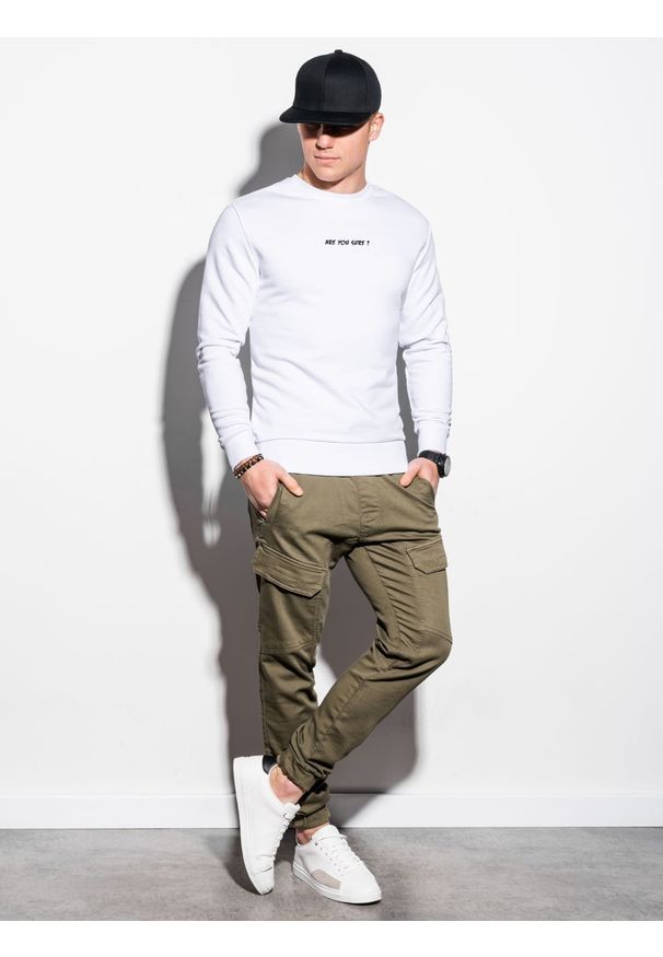 Ombre Clothing - Bluza męska bez kaptura z nadrukiem - biała B1215 - XXL. Typ kołnierza: bez kaptura. Kolor: biały. Materiał: bawełna, poliester. Wzór: nadruk