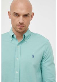 Polo Ralph Lauren koszula bawełniana męska kolor zielony regular z kołnierzykiem button-down. Typ kołnierza: button down, polo. Kolor: zielony. Materiał: bawełna. Długość rękawa: długi rękaw. Długość: długie. Wzór: gładki #5