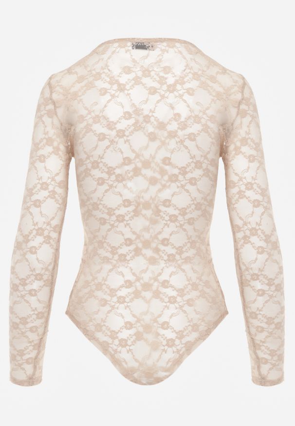 Renee - Beżowe Body z Koronkowego Materiału z Głębokim Dekoltem Mehika. Kolor: beżowy. Materiał: materiał, koronka