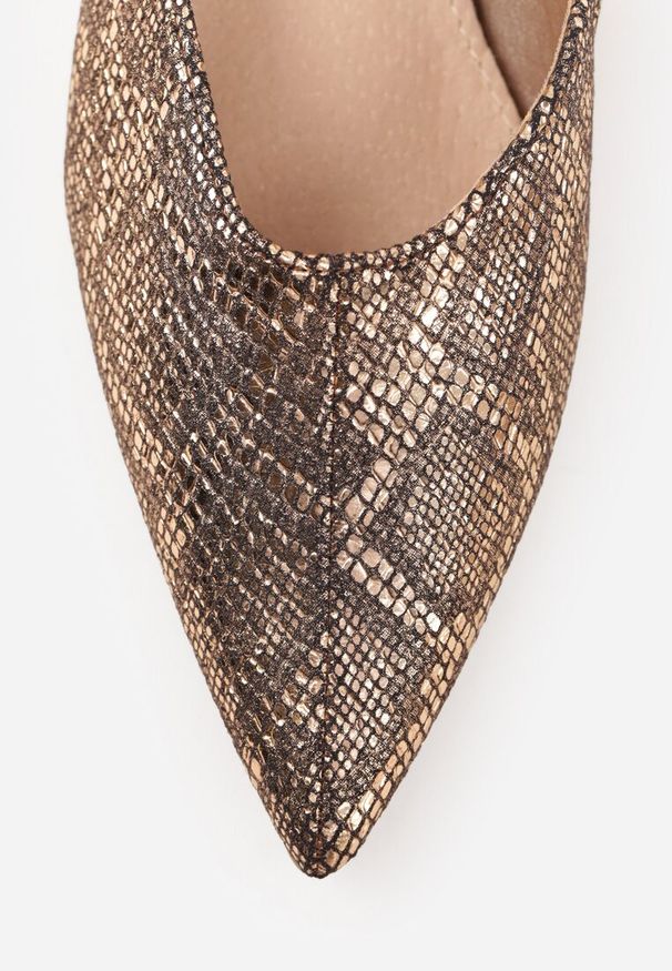 Renee - Szampańskie Sandały Vices Typu Slingback z Wkładką ze Skóry Naturalnej Rallora. Okazja: na co dzień, na spacer. Zapięcie: sprzączka. Kolor: złoty. Materiał: skóra. Wzór: nadruk. Obcas: na obcasie. Styl: casual, elegancki. Wysokość obcasa: średni