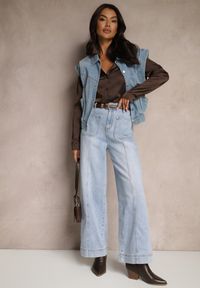 Renee - Jasnoniebieskie Jeansy Szerokie z Bawełną i Wiskozą High Waist z Przeszyciami Rivionis. Okazja: na spotkanie biznesowe. Stan: podwyższony. Kolor: niebieski. Styl: biznesowy, elegancki #5