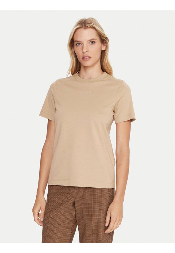 Lacoste T-Shirt TF0355 Beżowy Regular Fit. Kolor: beżowy. Materiał: bawełna