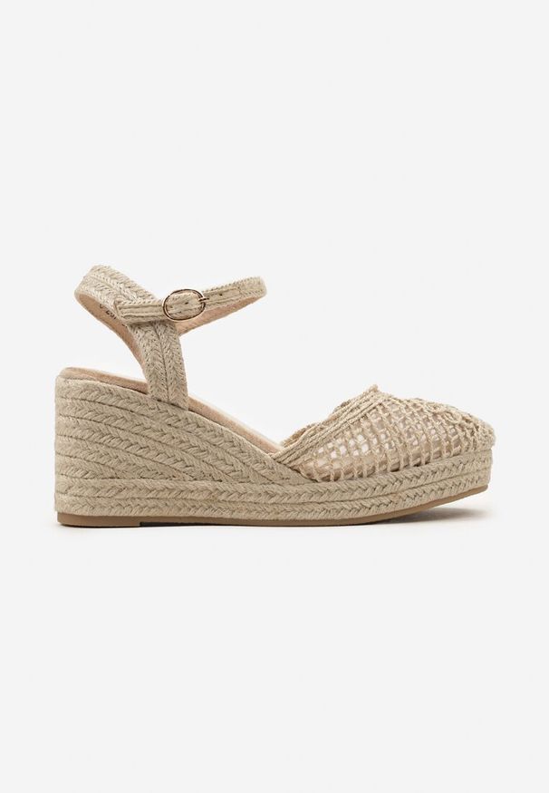 Renee - Beżowe Sandały w Stylu Espadryli z Plecionym Noskiem i Koturnem Sargia. Okazja: na co dzień. Kolor: beżowy. Sezon: lato. Obcas: na koturnie. Styl: elegancki, casual