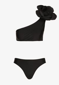 Renee - Czarne Bikini 2-Częściowe Stanik z Aplikacją Kwiatu na Jedno Ramię Majtki Typu Figi Valmelba. Kolor: czarny. Wzór: aplikacja, kwiaty #9