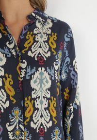 Born2be - Granatowa Sukienka Koszulowa Rozkloszowana Delirime. Okazja: na co dzień. Kolor: niebieski. Typ sukienki: koszulowe. Styl: casual, elegancki #6