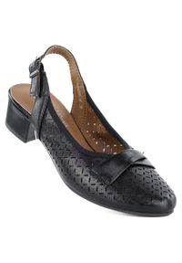 Czółenka damskie ażurowe z paskiem czarne Jezzi ASA200-18. Zapięcie: pasek. Kolor: czarny. Materiał: skóra ekologiczna. Wzór: ażurowy. Obcas: na obcasie. Wysokość obcasa: średni #1