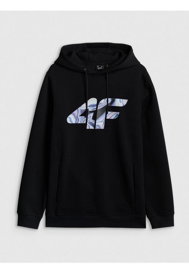 4f - 4F Bluza dresowa regular z kapturem męska - czarna M. Okazja: na co dzień. Typ kołnierza: kaptur. Kolor: czarny. Materiał: dresówka. Styl: casual, sportowy