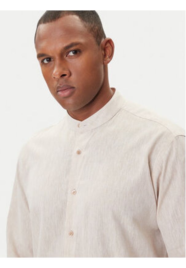 Karl Lagerfeld - KARL LAGERFELD Koszula 605035 552627 Beżowy Regular Fit. Typ kołnierza: dekolt w karo. Kolor: beżowy. Materiał: bawełna, len