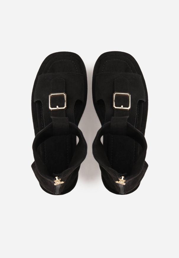 Born2be - Czarne Sandały w Stylu Botków z Ozdobną Klamrą Theaneasi. Okazja: na co dzień. Zapięcie: klamry. Kolor: czarny. Materiał: jeans. Styl: casual, elegancki, klasyczny