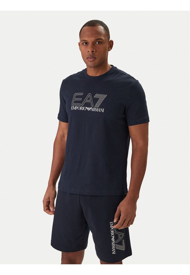 EA7 Emporio Armani T-Shirt 7M001307 AF10375 Granatowy Regular Fit. Kolor: niebieski. Materiał: bawełna