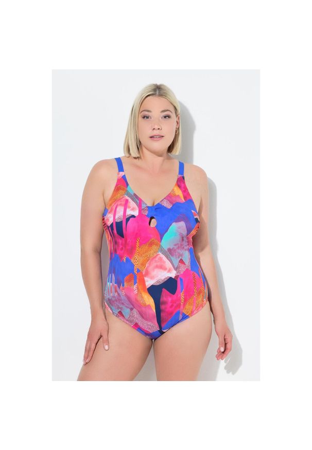 ULLA POPKEN - Damski Strój kąpielowy ozdobny węzeł miękkie miseczki. Kolekcja: plus size. Kolor: różowy. Materiał: poliester, materiał, elastan, poliamid