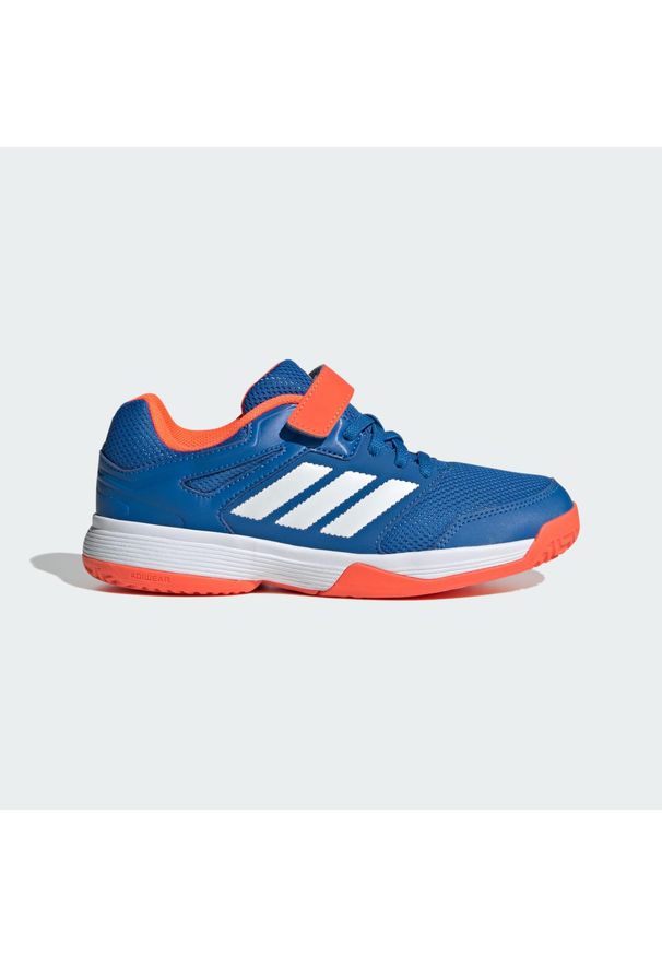 Adidas - Buty halowe dla dzieci Speedcourt Indoor. Kolor: wielokolorowy, niebieski, biały, pomarańczowy. Sport: siatkówka, piłka ręczna