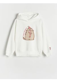 Reserved - Bluza z nadrukiem Pusheen - złamana biel. Materiał: dzianina, bawełna. Wzór: nadruk