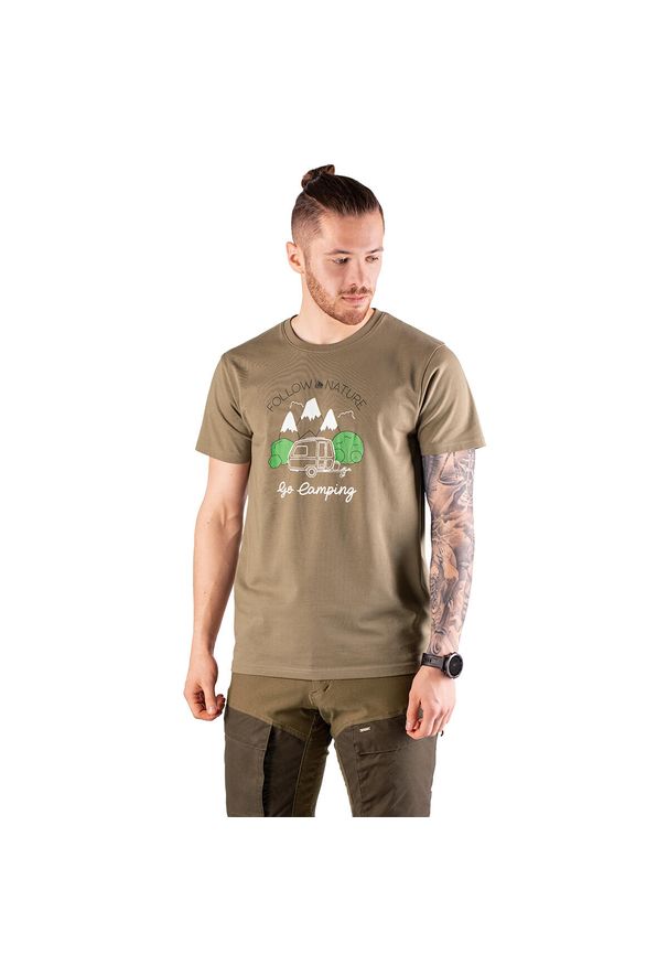 TAGART - T-shirt myśliwski męski Tagart FNT Camp Beige z nadrukiem. Kolor: beżowy. Wzór: nadruk