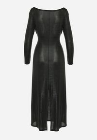Born2be - Czarna Sukienka Maxi z Metaliczną Nitką i Wiązanym Paskiem Ivoria. Kolor: czarny. Materiał: materiał. Długość: maxi