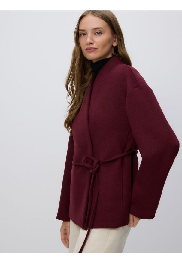 Reserved - Kurtka z wełną - burgundowy. Kolor: czerwony. Materiał: wełna