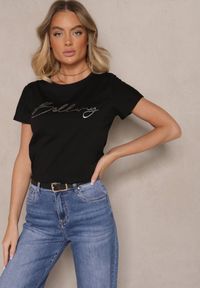 Renee - Czarny T-shirt z Bawełny z Napisem Zelreti. Okazja: na co dzień, na spacer. Kolor: czarny. Materiał: bawełna. Wzór: napisy. Styl: klasyczny, casual, elegancki #4