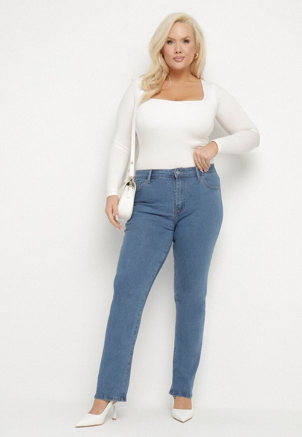 Born2be - Niebieskie Jeansy z Wysokim Stanem Regular z Bawełną Olsemi. Stan: podwyższony. Kolekcja: plus size. Kolor: niebieski